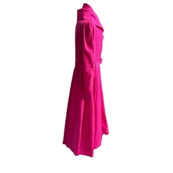Vintage 1980s fuchsia Barbie pink trench coat convertible collar Belted Size L - Picture 5 of 7